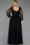 Siyah Uzun Kol Korse Form Dantel Büyük Beden Abiye ABU6131