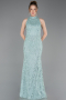 Mint Halter Yaka Boncuklu Uzun Balık Abiye ABU4791