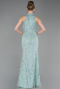 Mint Halter Yaka Boncuklu Uzun Balık Abiye ABU4791