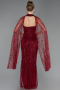 Bordo Halter Yaka Pelerin Detay Uzun Boncuklu Abiye ABU6154