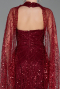 Bordo Halter Yaka Pelerin Detay Uzun Boncuklu Abiye ABU6154