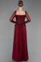 Bordo Pullu Kare Yaka Uzun Kol Peplum Şifon Abiye ABU6157
