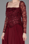 Bordo Pullu Kare Yaka Uzun Kol Peplum Şifon Abiye ABU6157