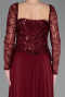 Bordo Pullu Kare Yaka Uzun Kol Peplum Şifon Abiye ABU6157