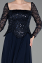 Lacivert Pullu Kare Yaka Uzun Kol Peplum Şifon Abiye ABU6157