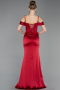 Bordo Omuz Dekolteli Uzun Saten Mezuniyet Elbisesi ABU6158