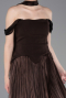 Kahve Omuz Dekolteli Peplum Midi Şifon Davet Elbisesi ABK2619