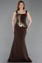 Kahve Kolsuz Kare Yaka Peplum Uzun Balık Abiye ABU5768
