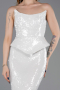 Ekru Straplez Yaka Peplum Kesim Uzun Pul Payet Abiye ABU5721