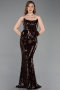 Kahve Straplez Yaka Peplum Kesim Uzun Pul Payet Abiye ABU5721