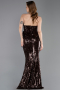Kahve Straplez Yaka Peplum Kesim Uzun Pul Payet Abiye ABU5721