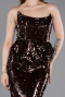 Kahve Straplez Yaka Peplum Kesim Uzun Pul Payet Abiye ABU5721