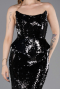 Siyah Straplez Yaka Peplum Kesim Uzun Pul Payet Abiye ABU5721