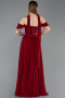 Bordo Kayık Yaka Saten Peplum Kesim Uzun Şifon Abiye ABU5327