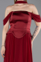 Bordo Kayık Yaka Saten Peplum Kesim Uzun Şifon Abiye ABU5327