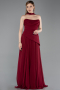 Bordo Straplez Peplum Kesim Uzun Şifon Abiye Elbise ABU5763