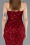 Bordo Straplez Uzun Pullu Balık Abiye Elbise ABU5701