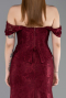 Bordo Kayık Yaka Peplum Kesim Uzun Dantel Abiye Elbise ABU5609