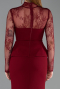 Bordo Dantelli Uzun Kol Peplum Balık Abiye Elbise ABU6194