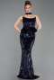 Lacivert Straplez Yaka Peplum Uzun Pullu Abiye Elbise ABU6202