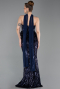 Lacivert Straplez Yaka Peplum Uzun Pullu Abiye Elbise ABU6202