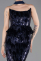 Lacivert Straplez Yaka Peplum Uzun Pullu Abiye Elbise ABU6202
