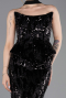 Siyah Straplez Yaka Peplum Uzun Pullu Abiye Elbise ABU6202
