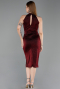 Bordo Halter Yaka Yırtmaçlı Simli Midi Davet Elbisesi ABK2635