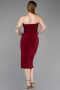Bordo Straplez Yırtmaçlı Midi Davet Elbisesi ABK2637