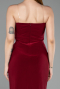 Bordo Straplez Yırtmaçlı Midi Davet Elbisesi ABK2637