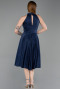 Lacivert Halter Yaka Midi Simli Davet Elbisesi ABK2638
