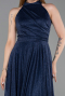 Lacivert Halter Yaka Midi Simli Davet Elbisesi ABK2638