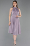 Lila Halter Yaka Midi Simli Davet Elbisesi ABK2638