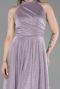 Lila Halter Yaka Midi Simli Davet Elbisesi ABK2638