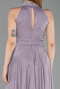 Lila Halter Yaka Midi Simli Davet Elbisesi ABK2638