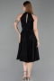 Siyah Halter Yaka Midi Simli Davet Elbisesi ABK2638