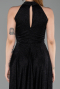 Siyah Halter Yaka Midi Simli Davet Elbisesi ABK2638