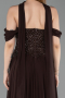 Kahve Kayık Yaka Taşlı Peplum Kesim Uzun Şifon Abiye ABU6221