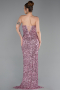 Pudra Straplez Yırtmaçlı Uzun Pullu Mezuniyet Elbisesi ABU6218