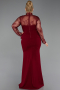 Bordo Dantelli Uzun Kol Peplum Büyük Beden Abiye ABU6195