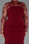 Bordo Dantelli Uzun Kol Peplum Büyük Beden Abiye ABU6195