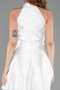 Ekru Halter Yaka Kısa Saten Davet Elbisesi ABK2654