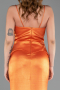 Orange Askılı Peplum Uzun Saten Abiye Elbise ABU6275