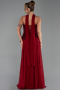 Bordo Pullu Straplez Yaka Uzun Şifon Abiye Elbise ABU5486