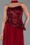 Bordo Pullu Straplez Yaka Uzun Şifon Abiye Elbise ABU5486