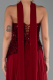 Bordo Pullu Straplez Yaka Uzun Şifon Abiye Elbise ABU5486