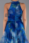 Saks Mavi Halter Yaka Uzun Empirme Abiye Elbise ABU6294