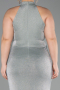 Mint Halter Yaka Yırtmaçlı Uzun Simli Büyük Beden Abiye ABU6311