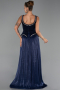 Lacivert Kolsuz Peplum Kesim Pliseli Uzun Şifon Abiye ABU6323