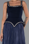 Lacivert Kolsuz Peplum Kesim Pliseli Uzun Şifon Abiye ABU6323